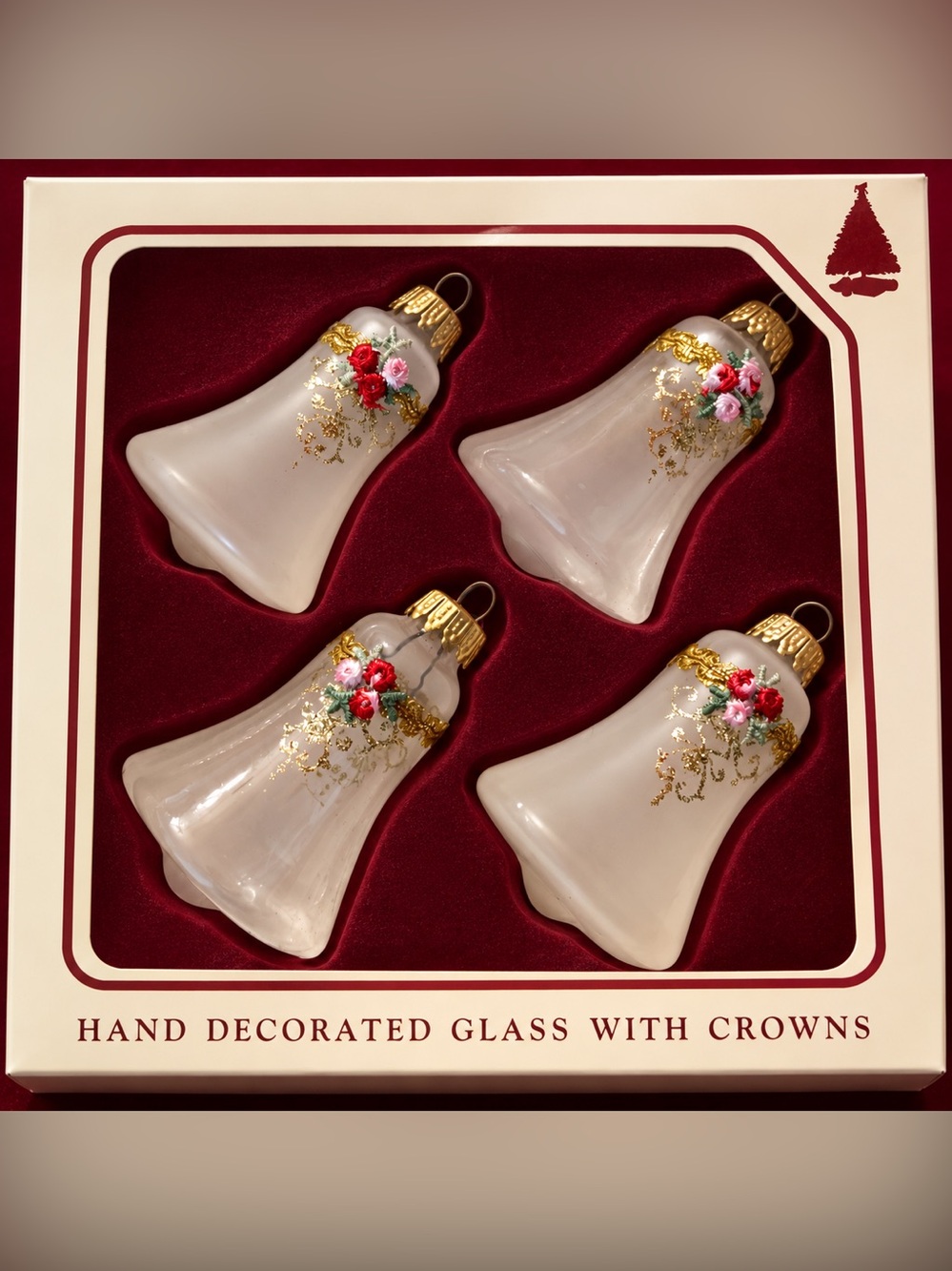 Christmas by Krebs Hand Decorated Glass Bell Ornaments Set of 4 Boxed (86)